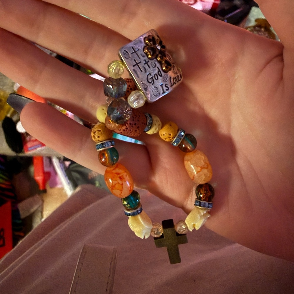 Colorful Beaded Bracelet with Cross Charm